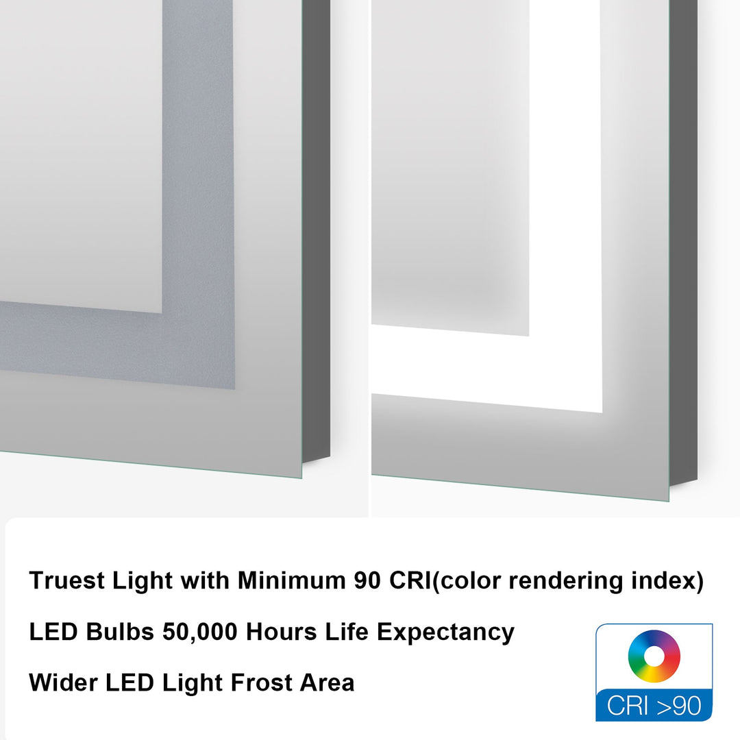 40 in. W x 24 in. H Rectangular Frameless Anti-Fog LED Light Bathroom Vanity Mirror in Aluminum