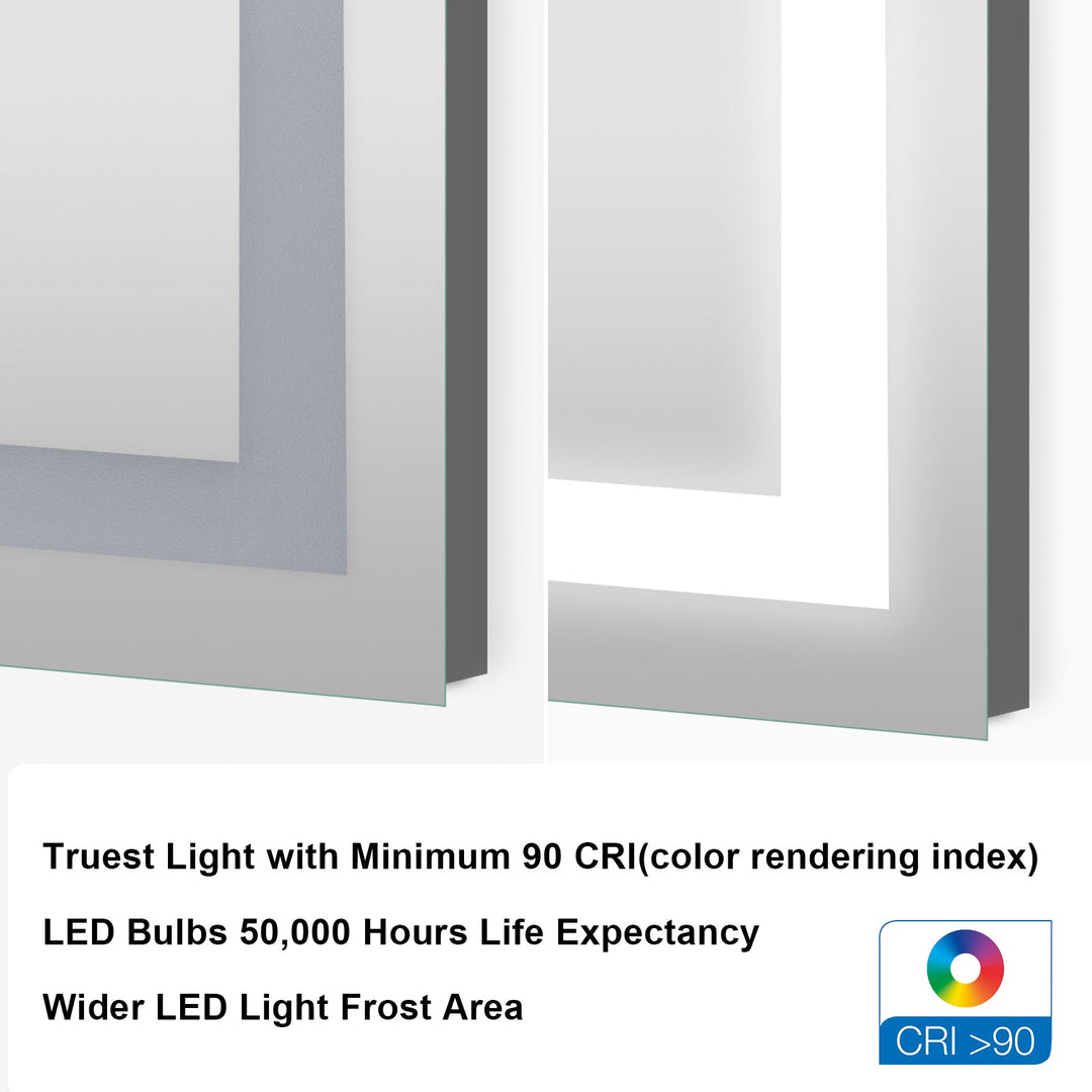 48 in. W x 36 in. H Rectangular Frameless Anti-Fog LED Light Bathroom Vanity Mirror in Aluminum