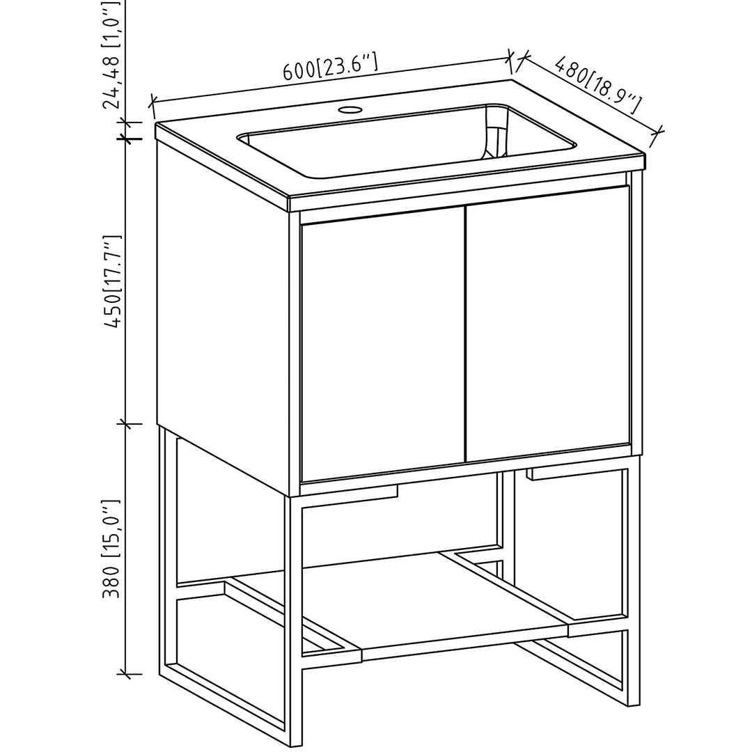 24"  Bath Vanity in Cement Grey with White Vanity Top with White Basin