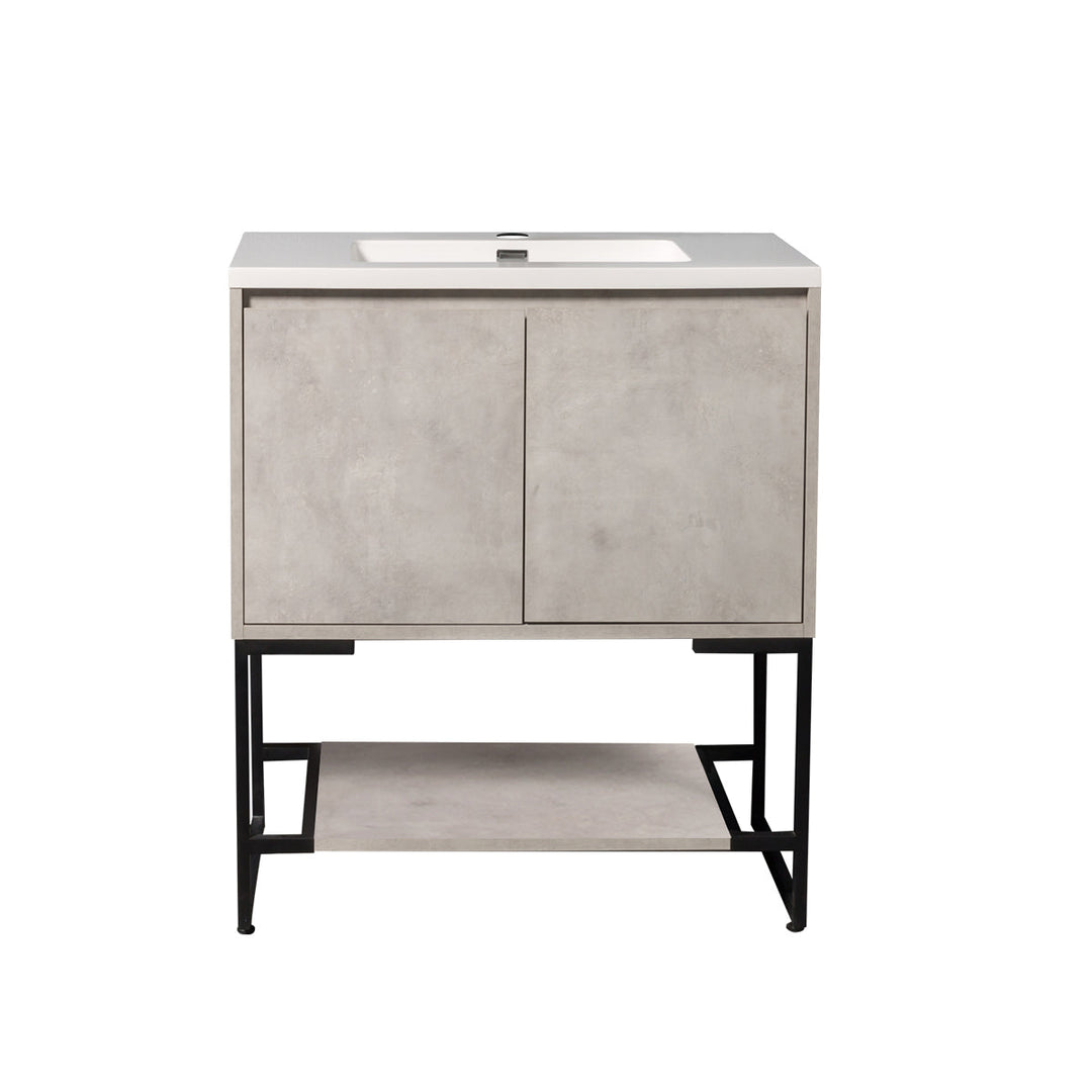 23.6 in. W x 18.9 in. D x 33.7 in. H Bath Vanity in Cement Grey with White Vanity Top with White Basin