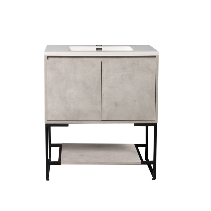 23.6 in. W x 18.9 in. D x 33.7 in. H Bath Vanity in Cement Grey with White Vanity Top with White Basin