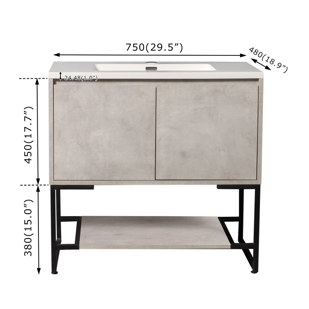 24"  Bath Vanity in Cement Grey with White Vanity Top with White Basin