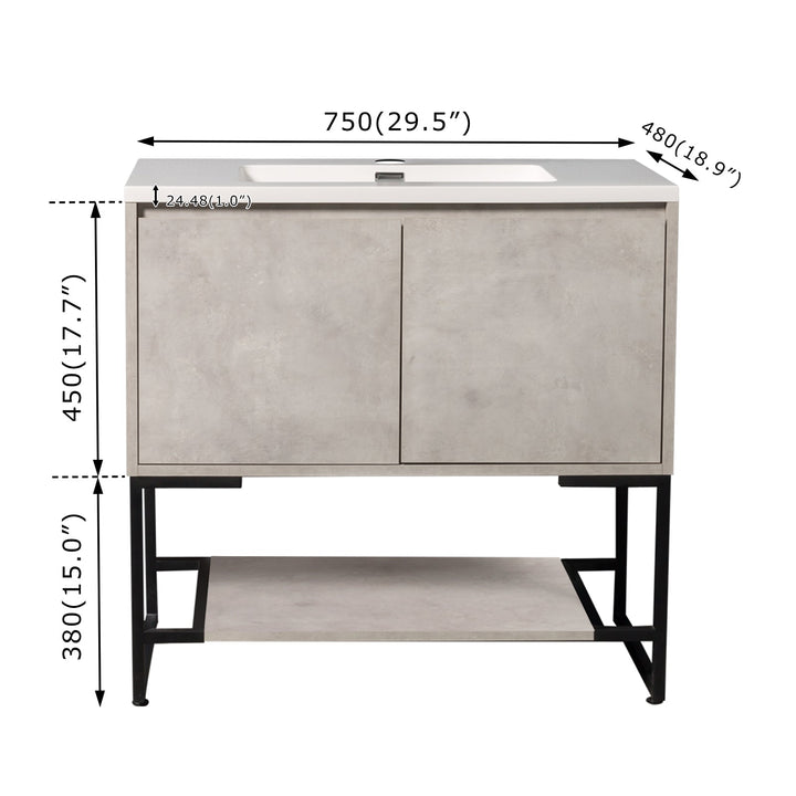 23.6 in. W x 18.9 in. D x 33.7 in. H Bath Vanity in Cement Grey with White Vanity Top with White Basin