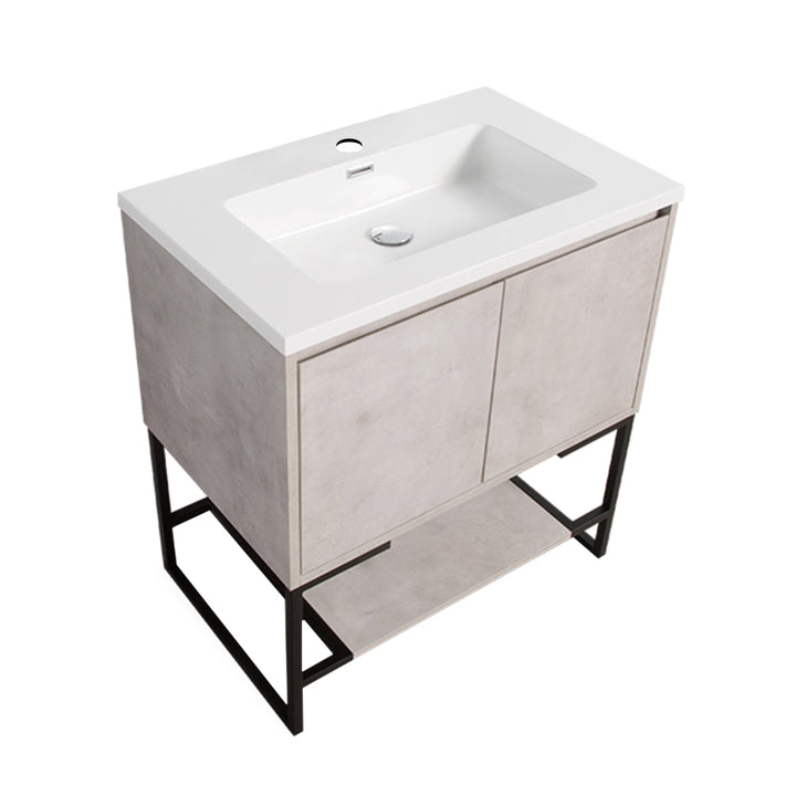 24"  Bath Vanity in Cement Grey with White Vanity Top with White Basin