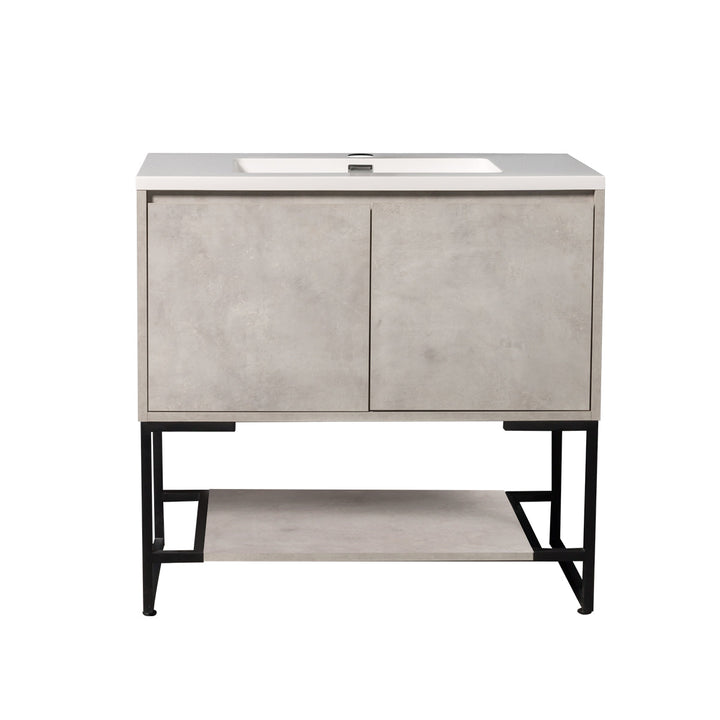 24"  Bath Vanity in Cement Grey with White Vanity Top with White Basin