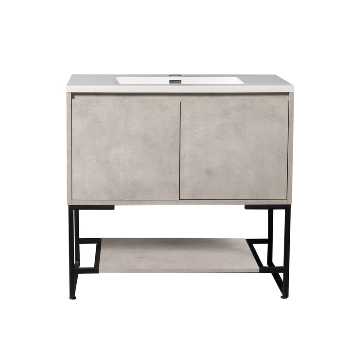 23.6 in. W x 18.9 in. D x 33.7 in. H Bath Vanity in Cement Grey with White Vanity Top with White Basin