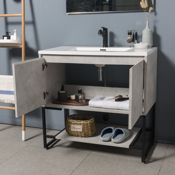 23.6 in. W x 18.9 in. D x 33.7 in. H Bath Vanity in Cement Grey with White Vanity Top with White Basin