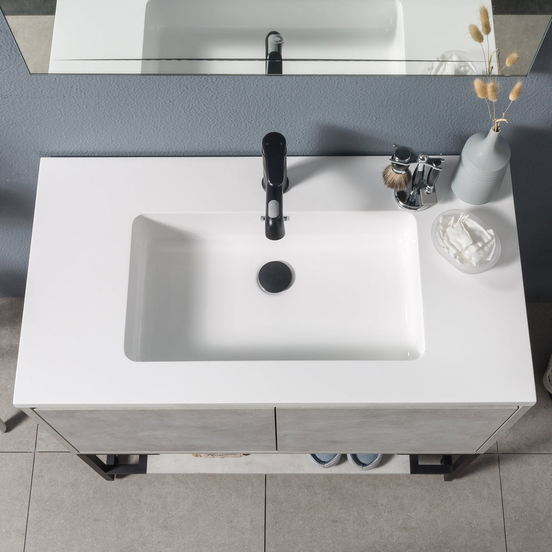 24"  Bath Vanity in Cement Grey with White Vanity Top with White Basin