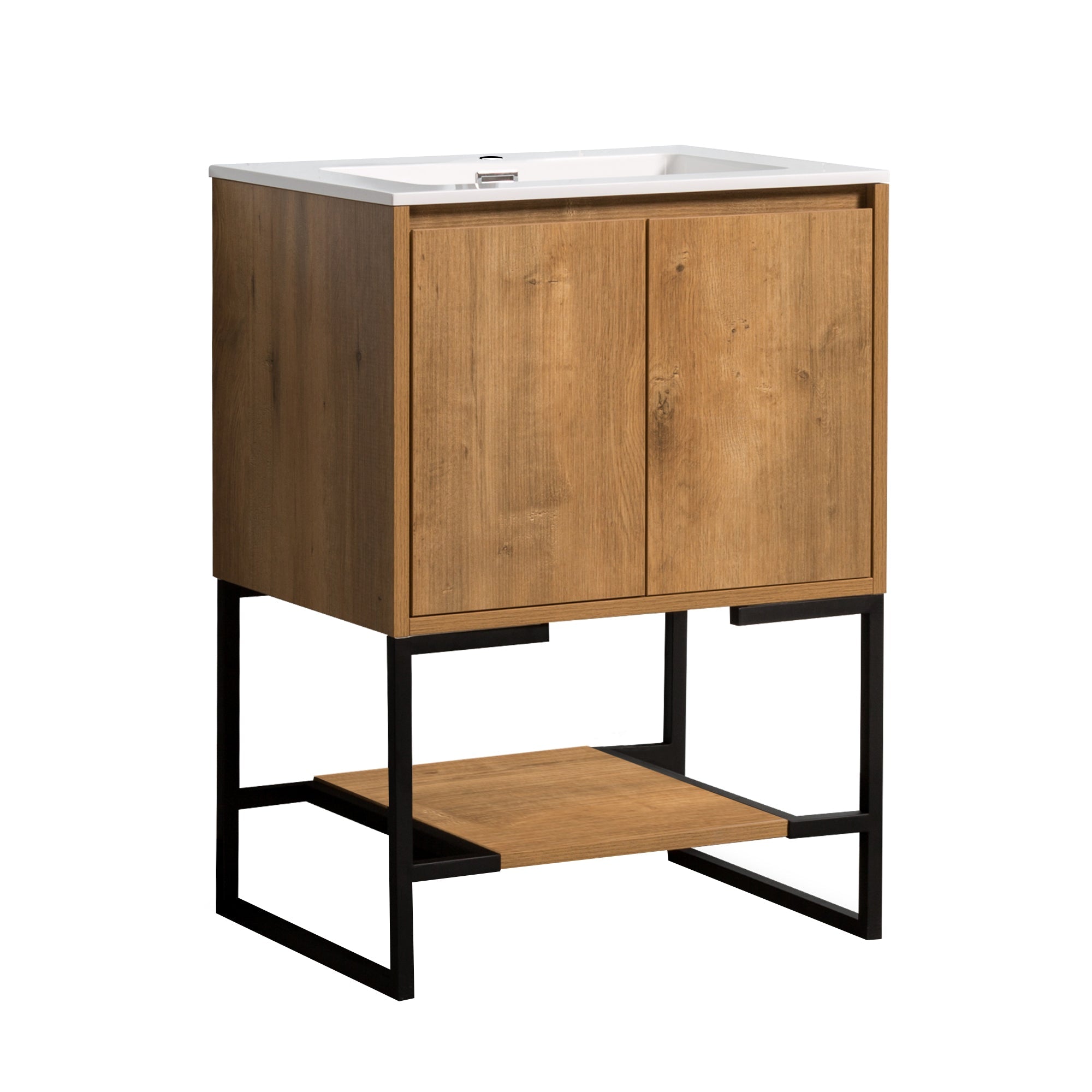 24"  Bath Vanity in Oak with White Vanity Top with White Basin