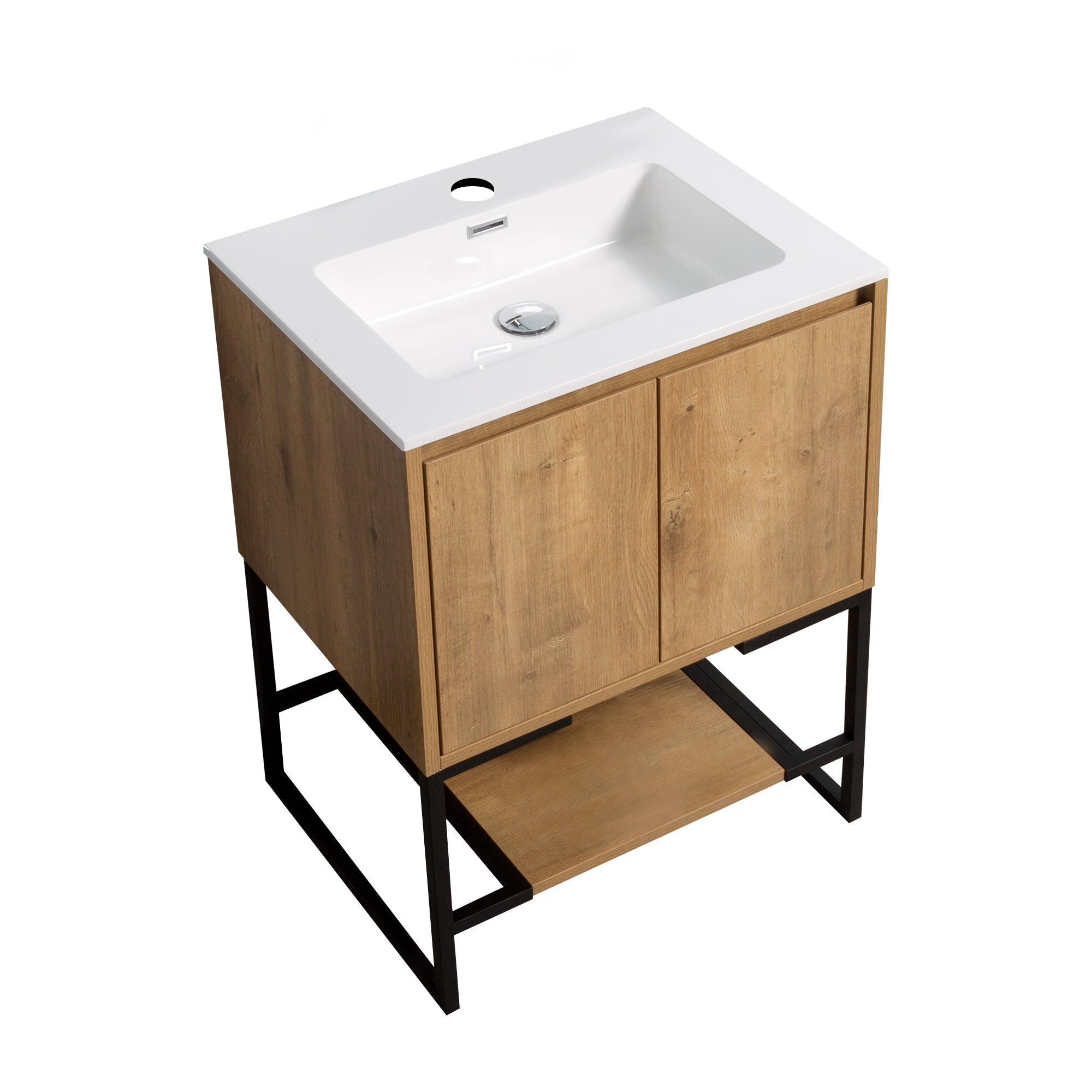 24"  Bath Vanity in Oak with White Vanity Top with White Basin