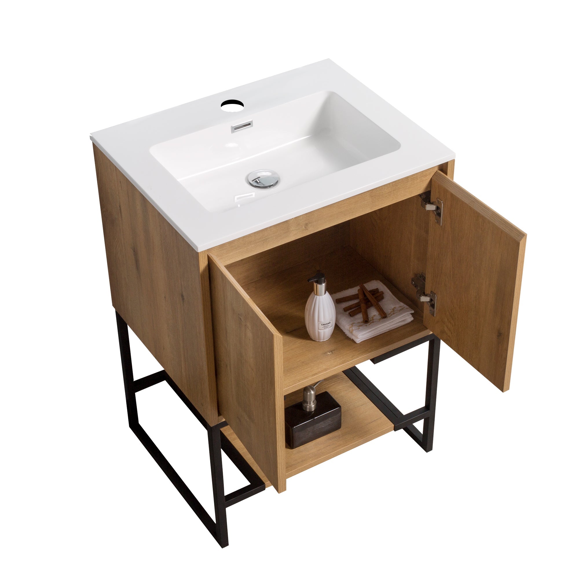 24"  Bath Vanity in Oak with White Vanity Top with White Basin