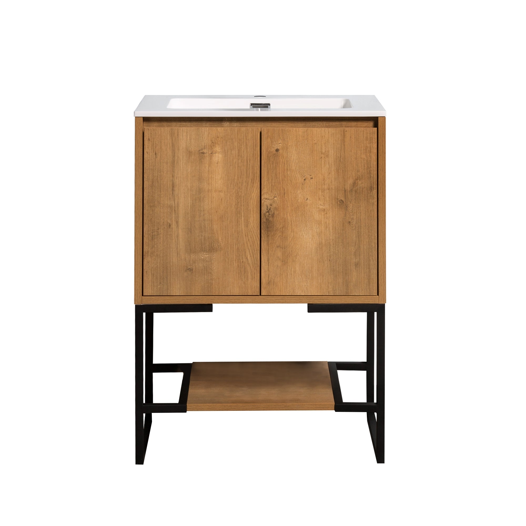 24"  Bath Vanity in Oak with White Vanity Top with White Basin