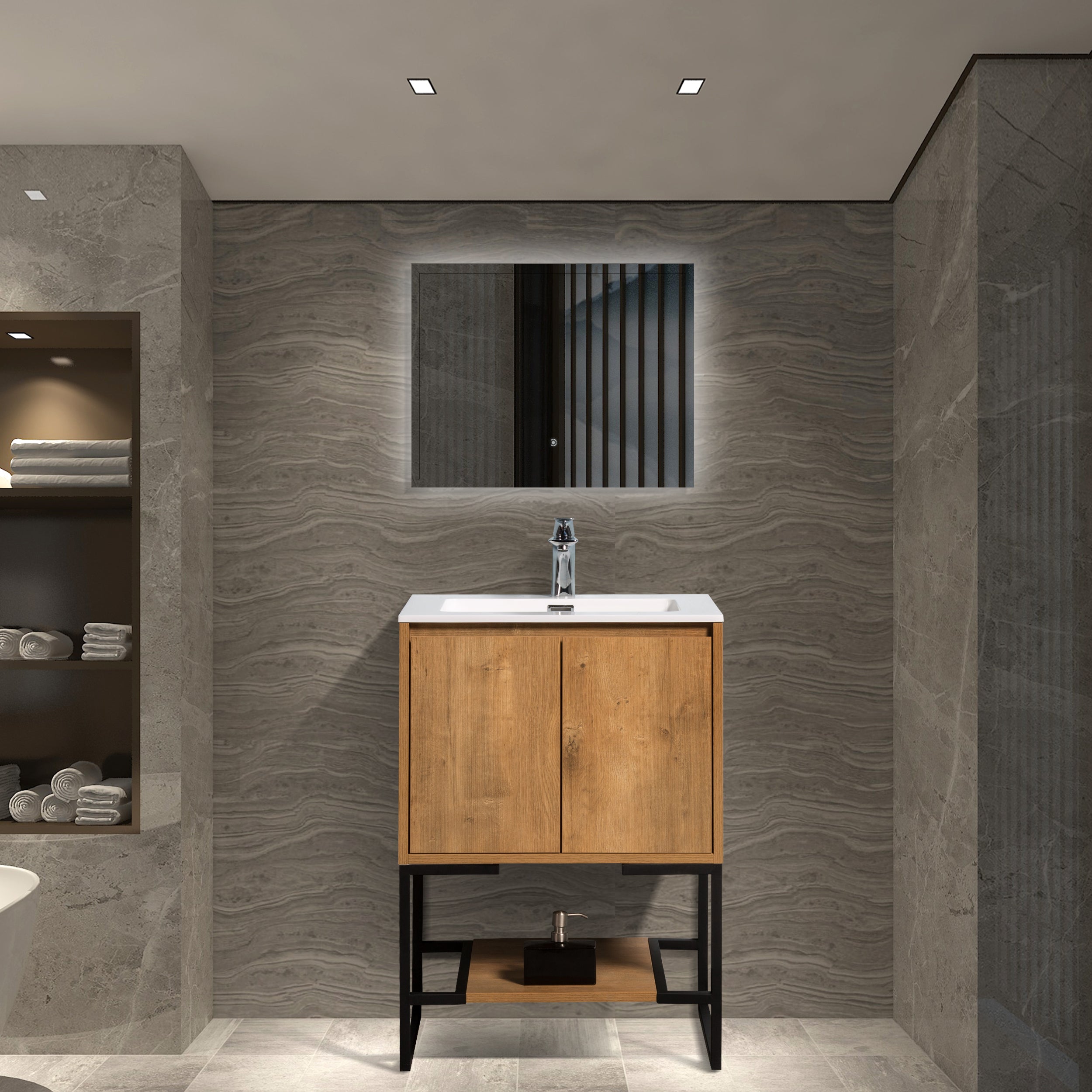 24"  Bath Vanity in Oak with White Vanity Top with White Basin