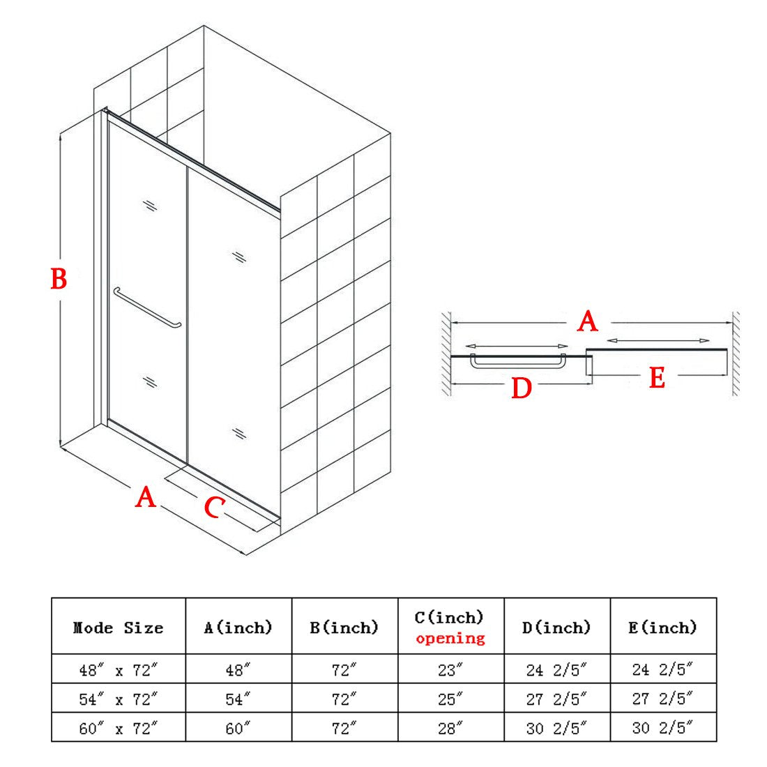 48 in. W x 72 in. H Sliding Framed Shower Doors Clear Glass