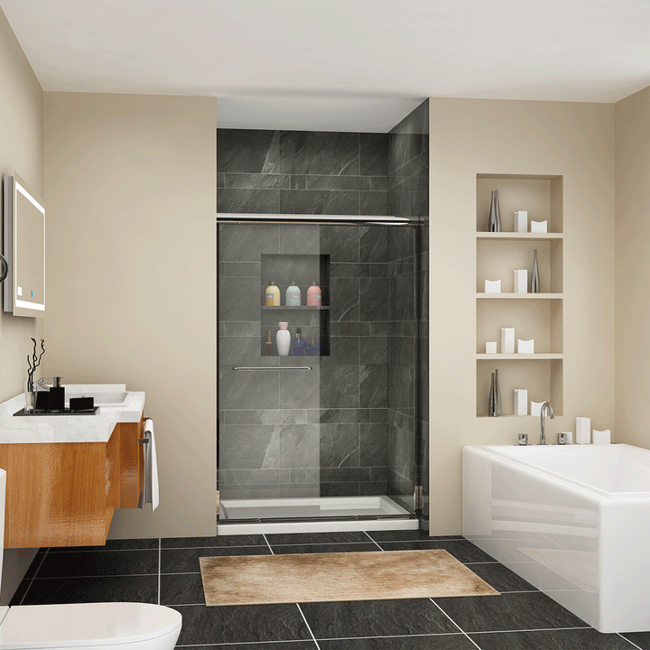 48 in. W x 72 in. H Sliding Semi-Frameless Shower Doors Clear Glass
