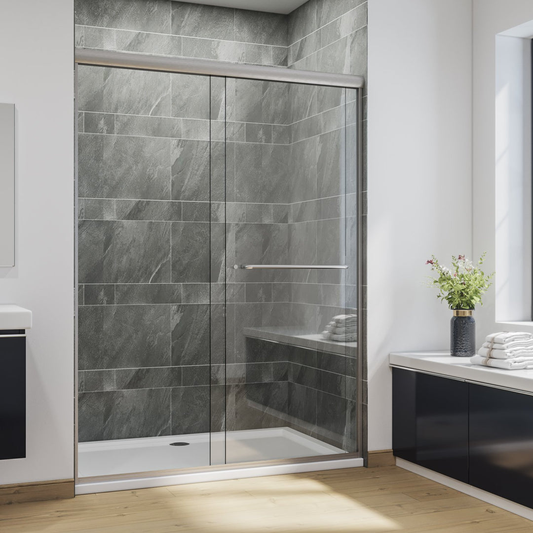 54 in. W x 72 in. H Semi-Frameless Glass Bypass 2 Way Sliding Shower Doors