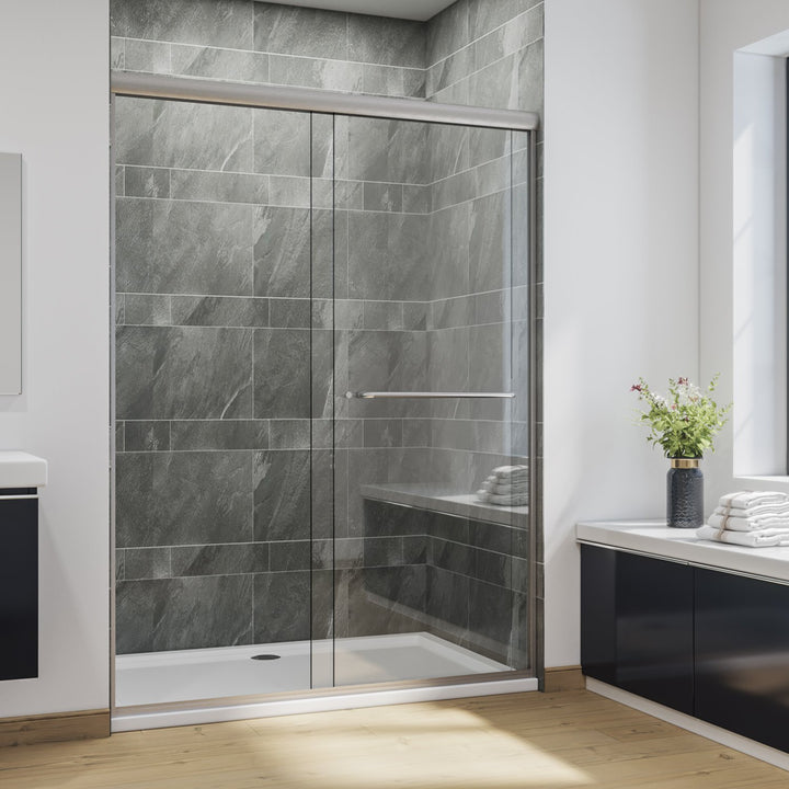 54 in. W x 72 in. H Semi-Frameless Glass Bypass 2 Way Sliding Shower Doors