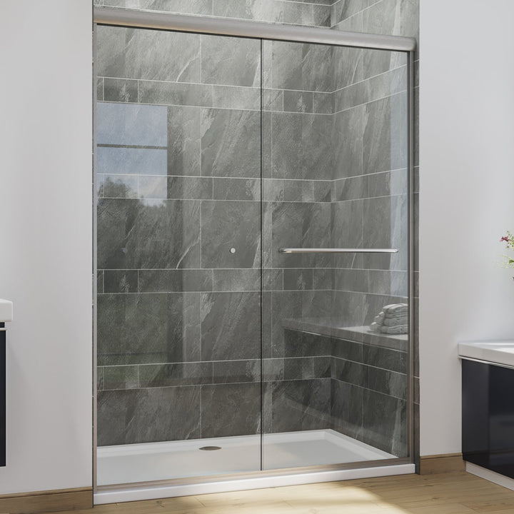 54 in. W x 72 in. H Semi-Frameless Glass Bypass 2 Way Sliding Shower Doors