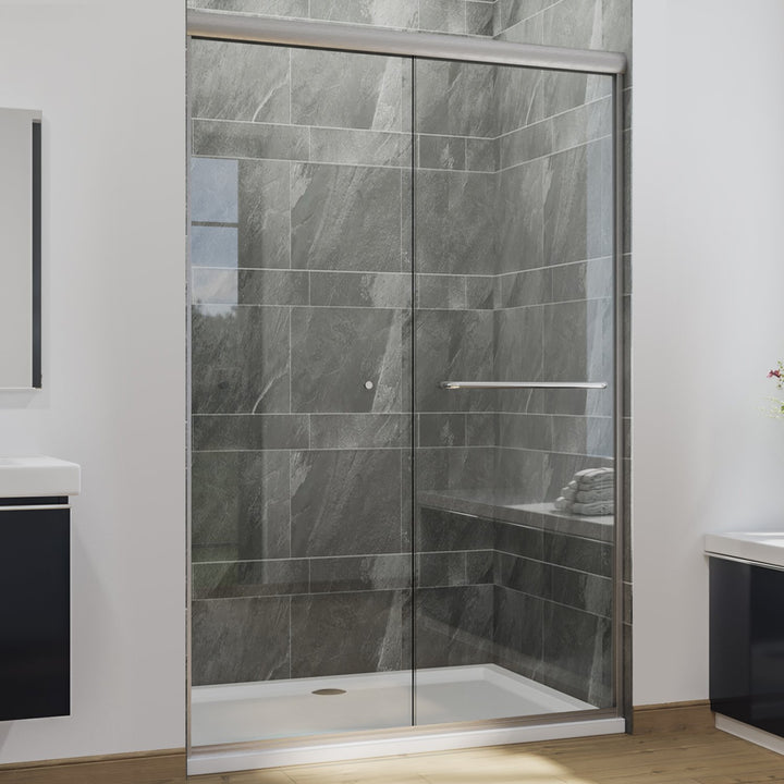 54 in. W x 72 in. H Semi-Frameless Glass Bypass 2 Way Sliding Shower Doors