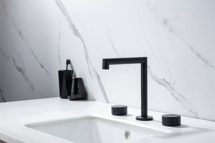 Bathroom Sink Faucet with 2 Handles, Bathroom Tap Mixer Faucet, Deck Mounted Solid Brass Bathroom Faucet, Matte Black