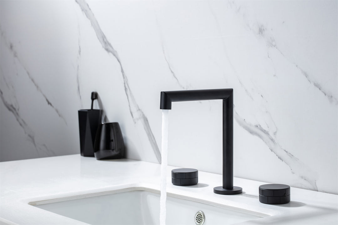 Bathroom Sink Faucet with 2 Handles, Bathroom Tap Mixer Faucet, Deck Mounted Solid Brass Bathroom Faucet, Matte Black