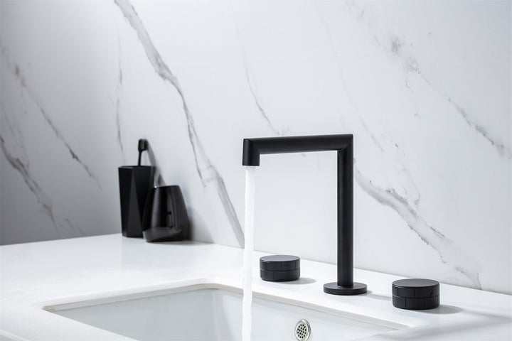 Bathroom Sink Faucet with 2 Handles, Bathroom Tap Mixer Faucet, Deck Mounted Solid Brass Bathroom Faucet, Matte Black