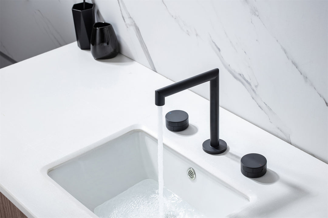 Bathroom Sink Faucet with 2 Handles, Bathroom Tap Mixer Faucet, Deck Mounted Solid Brass Bathroom Faucet, Matte Black