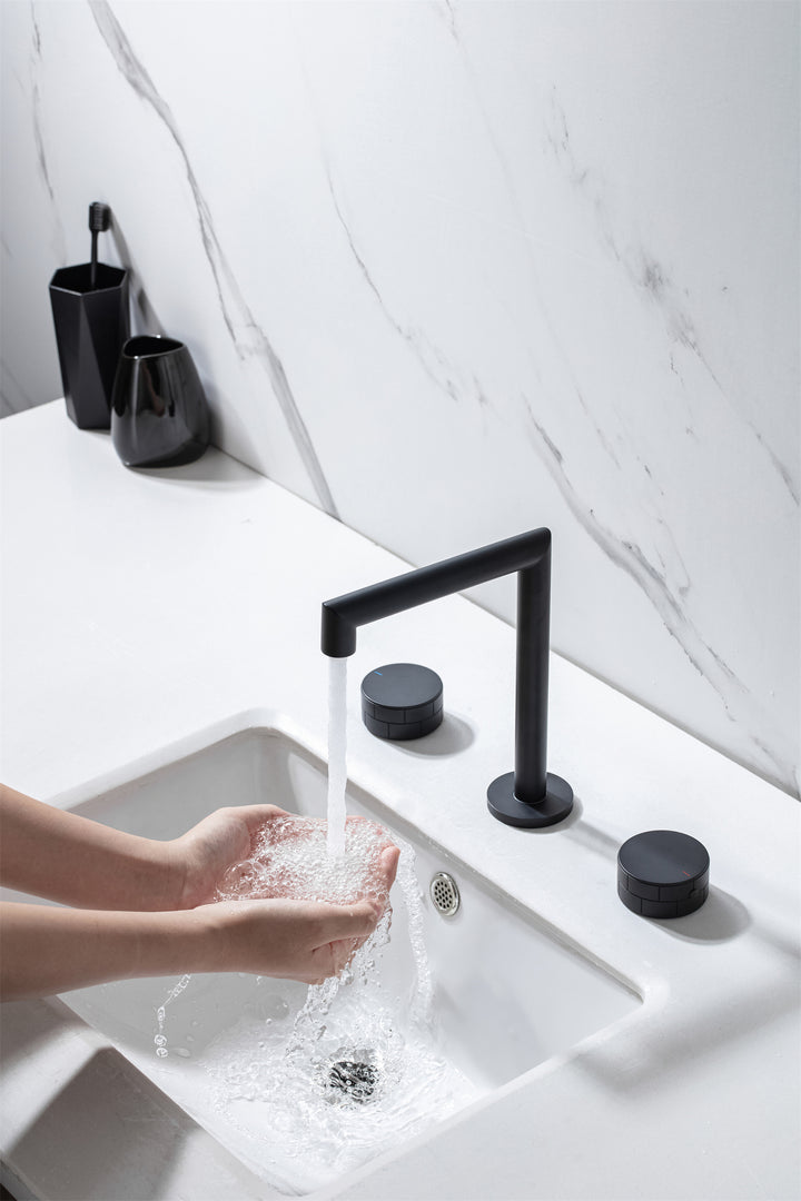 Bathroom Sink Faucet with 2 Handles, Bathroom Tap Mixer Faucet, Deck Mounted Solid Brass Bathroom Faucet, Matte Black