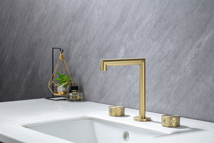 Bathroom Sink Faucet with 2 Handles, Bathroom Tap Mixer Faucet, Deck Mounted Solid Brass Bathroom Faucet, Golden Brushed