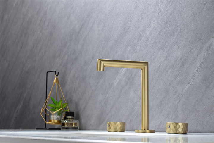 Bathroom Sink Faucet with 2 Handles, Bathroom Tap Mixer Faucet, Deck Mounted Solid Brass Bathroom Faucet, Golden Brushed