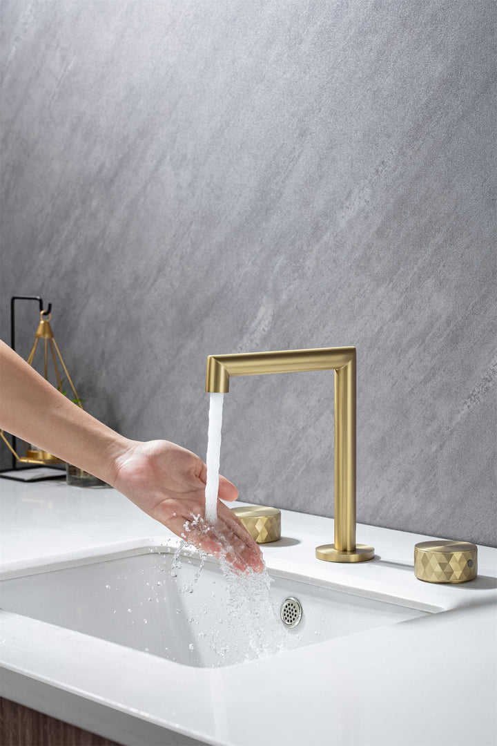 Bathroom Sink Faucet with 2 Handles, Bathroom Tap Mixer Faucet, Deck Mounted Solid Brass Bathroom Faucet, Golden Brushed