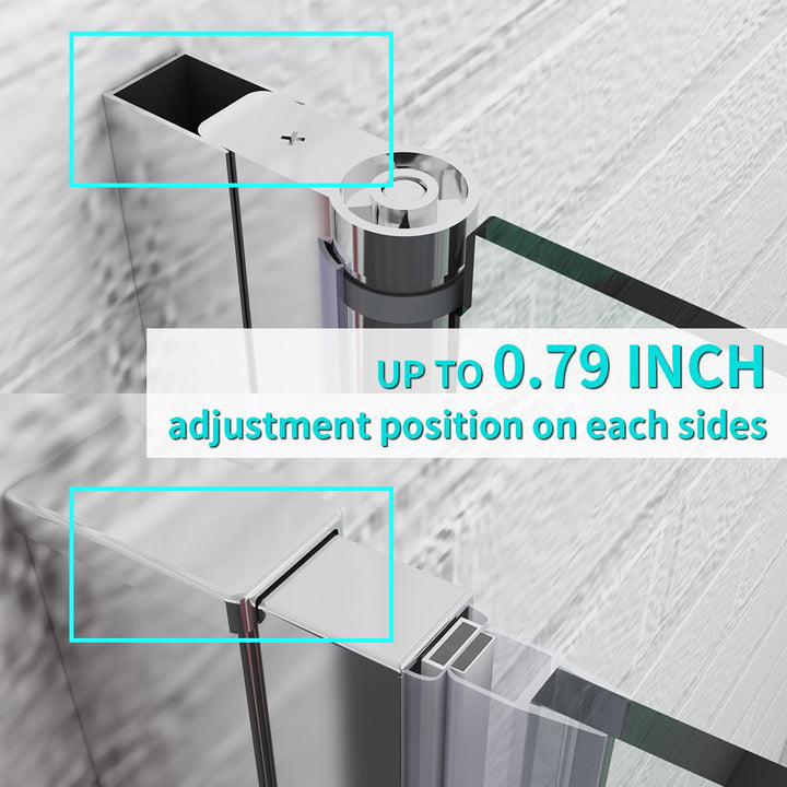 34 in. x 72 in. Semi-Frameless Hinged Bathtub Bi-Fold Shower Door in Clear Glass, 34 in. W with Handle in Chrome