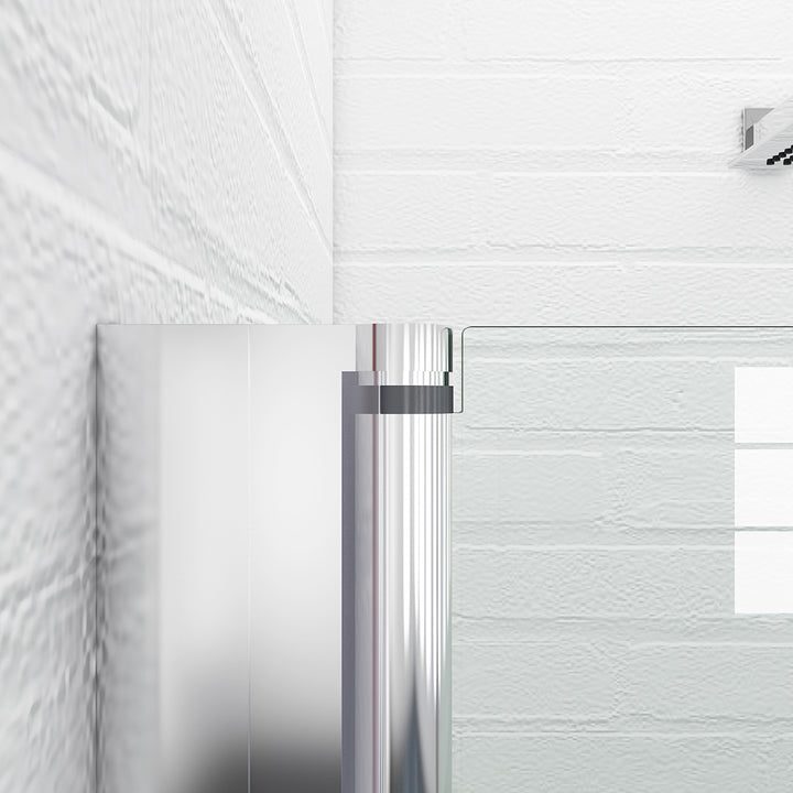Bathtub 30 in. x 72 in. Semi-Frameless Bi-Fold Pivot Shower Glass Door, Clear Glass with Handle, Chrome