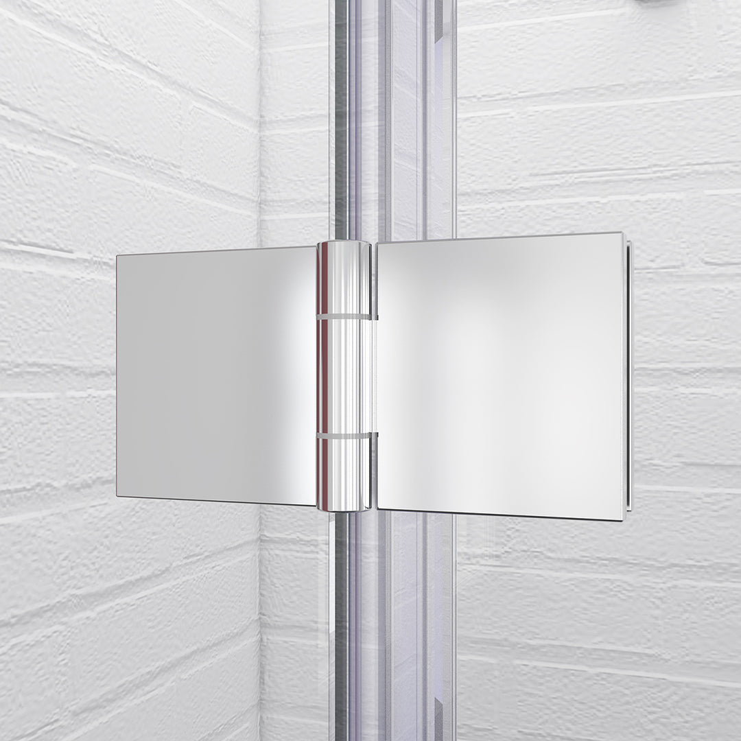 Bathtub 30 in. x 72 in. Semi-Frameless Bi-Fold Pivot Shower Glass Door, Clear Glass with Handle, Chrome
