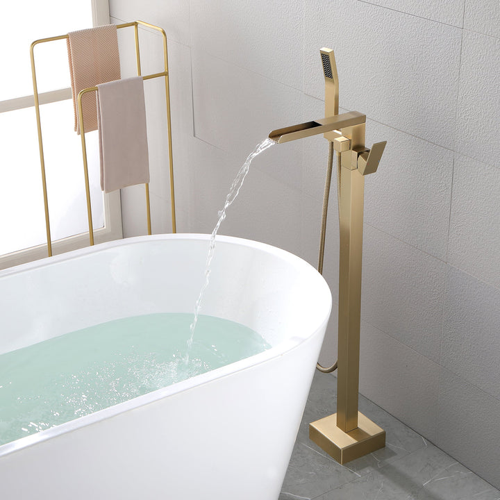 Waterfall Freestanding Single Handle Floor Mounted Clawfoot Tub Faucet with Handshower