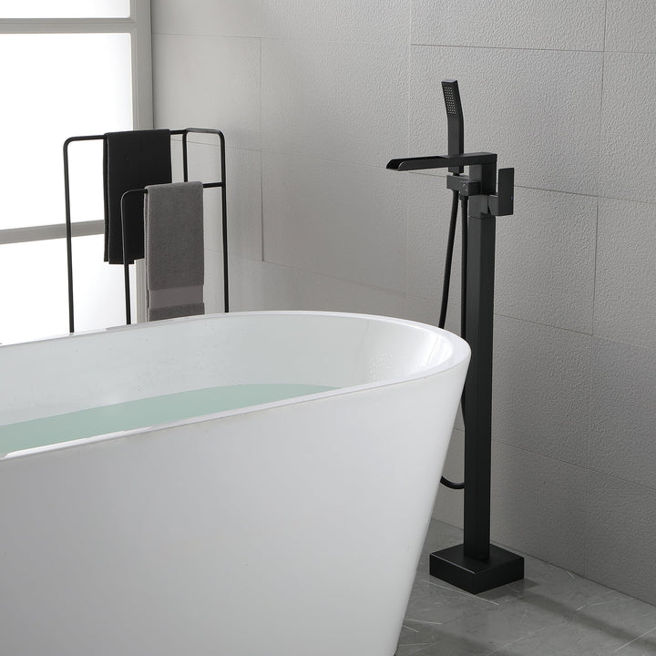 Waterfall Freestanding Single Handle Floor Mounted Clawfoot Tub Faucet with Handshower