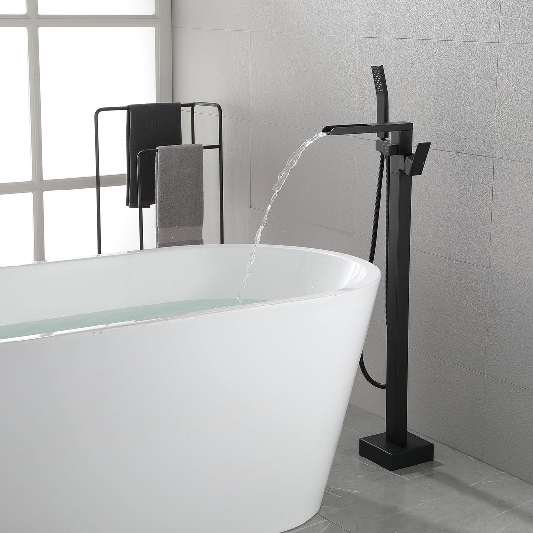 Waterfall Freestanding Single Handle Floor Mounted Clawfoot Tub Faucet with Handshower