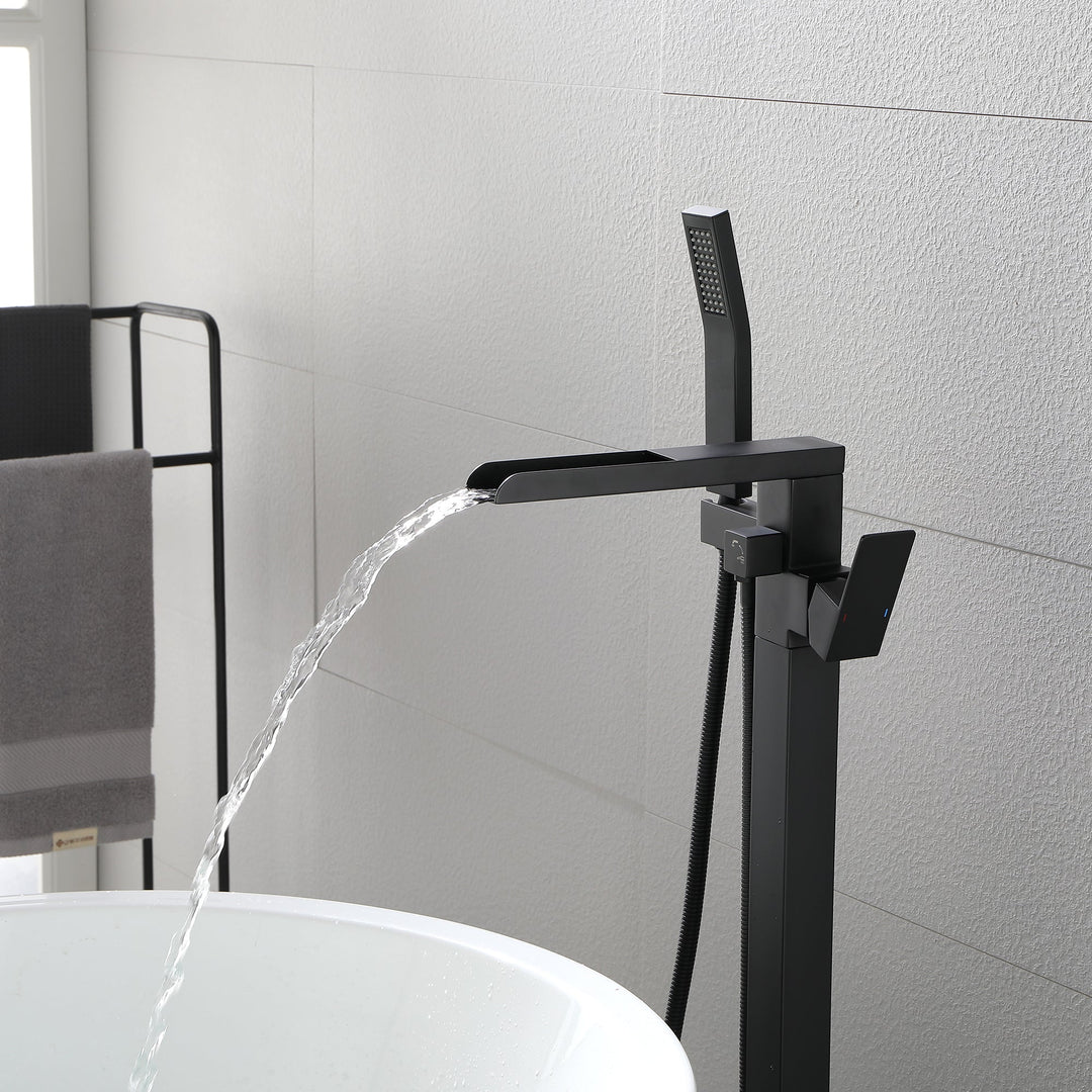 Waterfall Freestanding Single Handle Floor Mounted Clawfoot Tub Faucet with Handshower