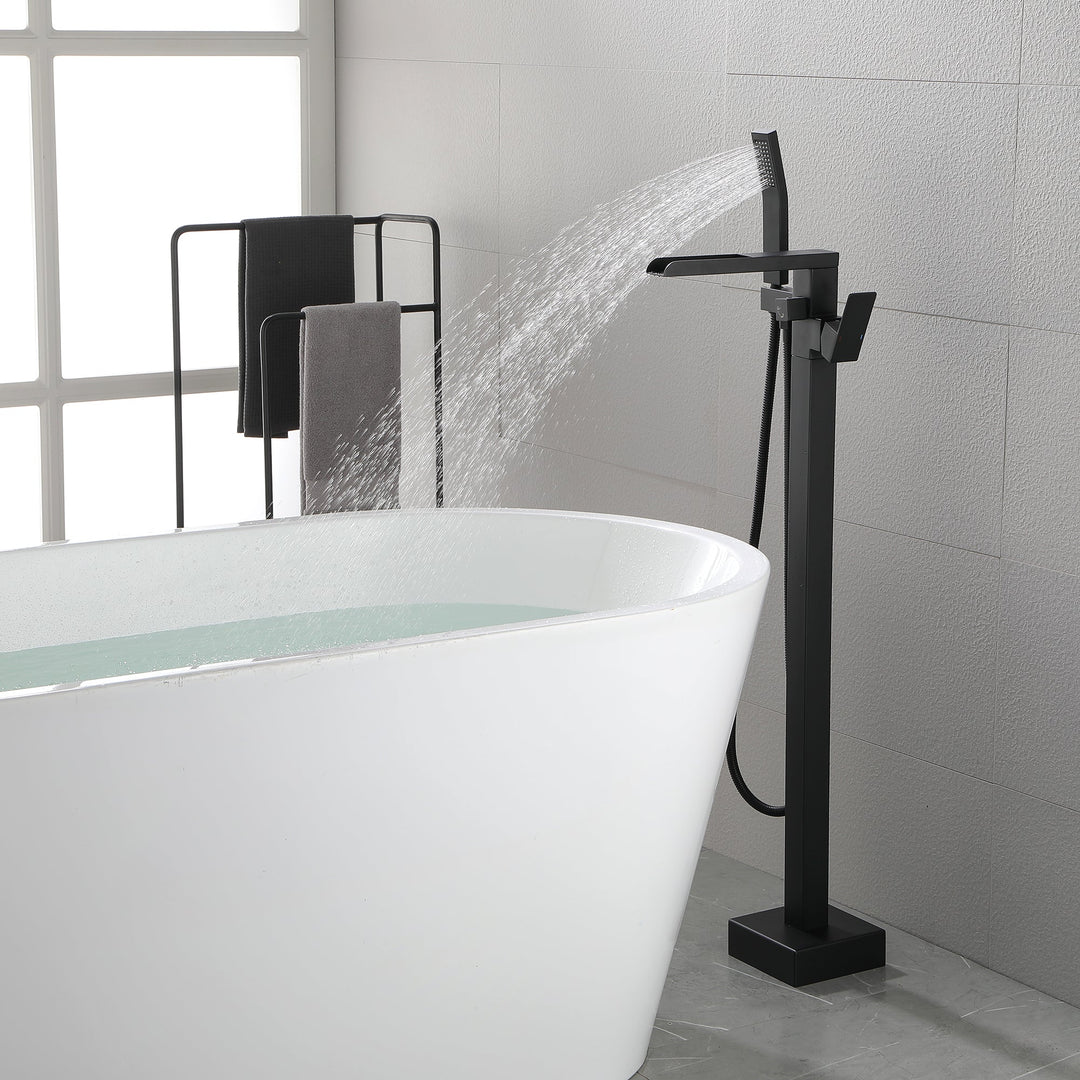 Waterfall Freestanding Single Handle Floor Mounted Clawfoot Tub Faucet with Handshower