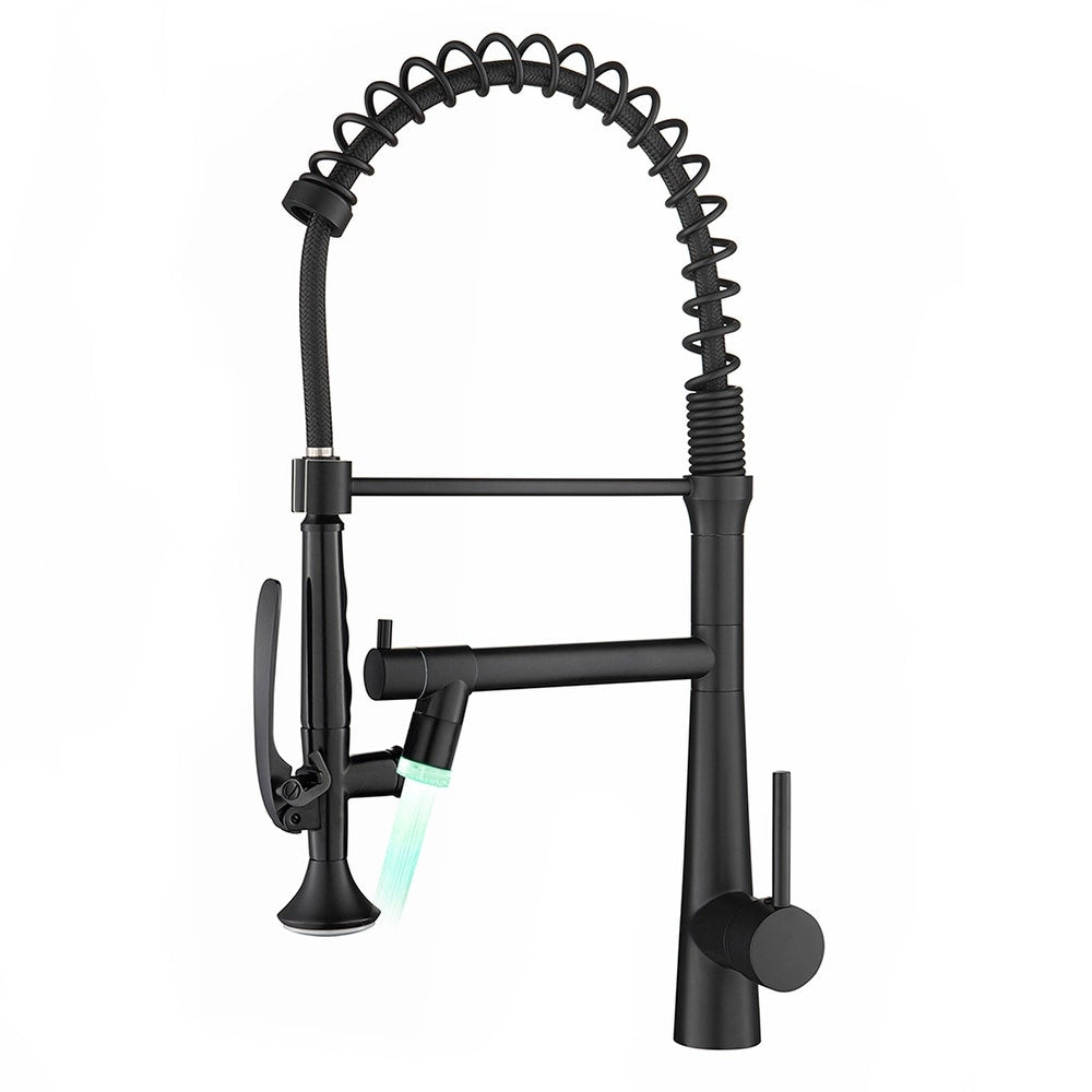 Black Single Handle Pull Down Sprayer Kitchen Faucet with LED Light