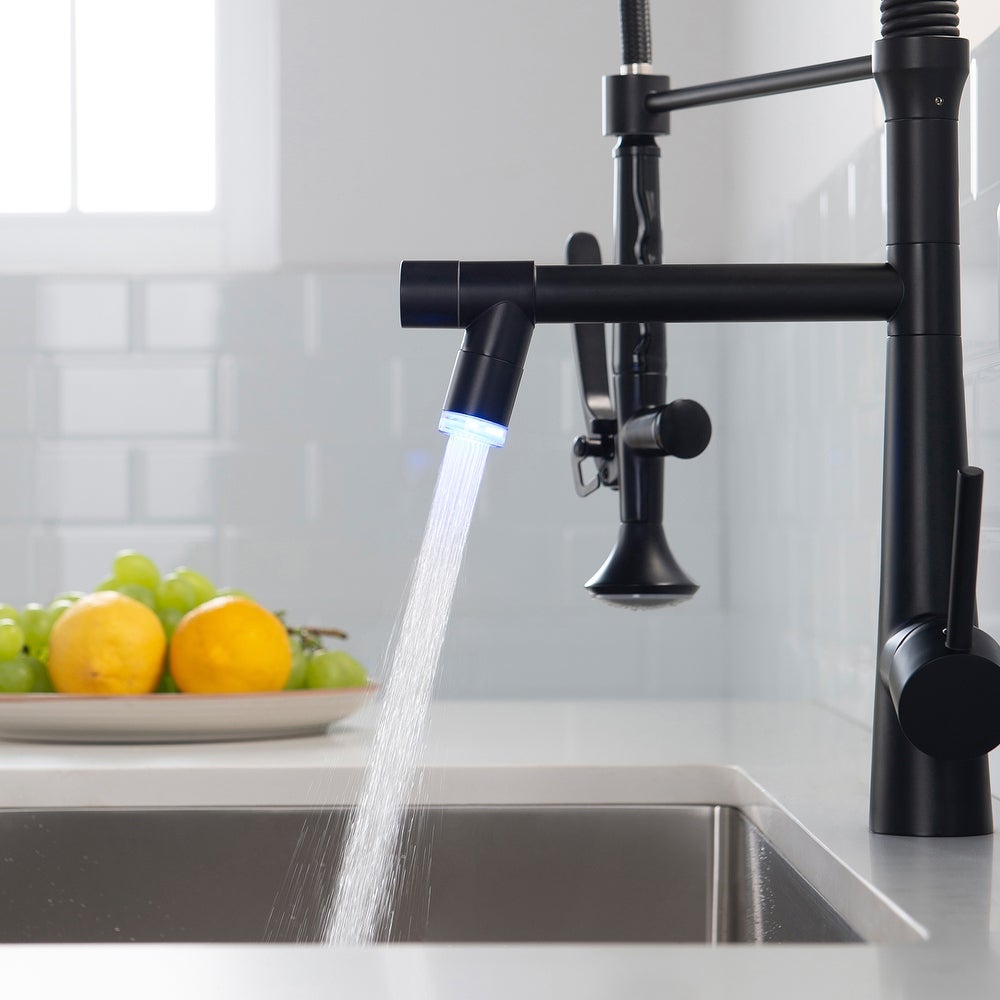 Black Single Handle Pull Down Sprayer Kitchen Faucet with LED Light