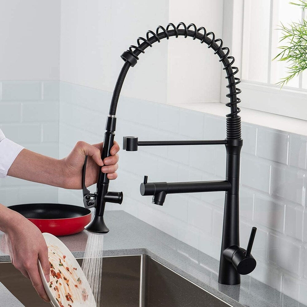 Black Single Handle Pull Down Sprayer Kitchen Faucet with LED Light