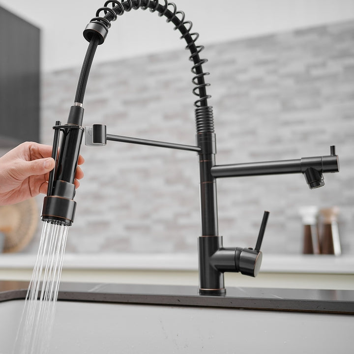 Black Single Handle Pull Down Sprayer Spring Kitchen Faucet
