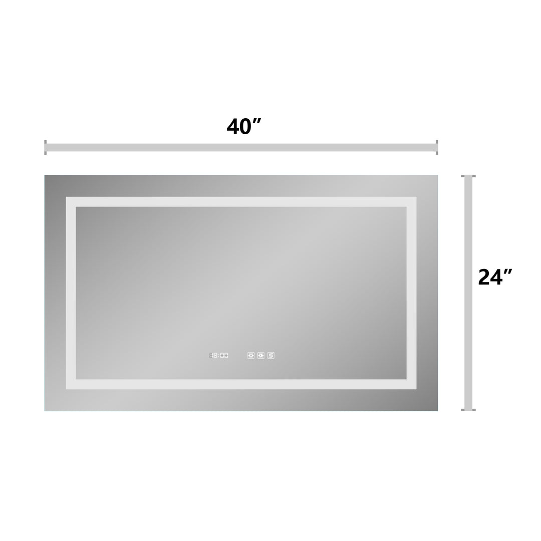 40 in. W x 24 in. H Medium Rectangular Frameless Anti-Fog Wall Lighted Bathroom Vanity Mirror in Silver