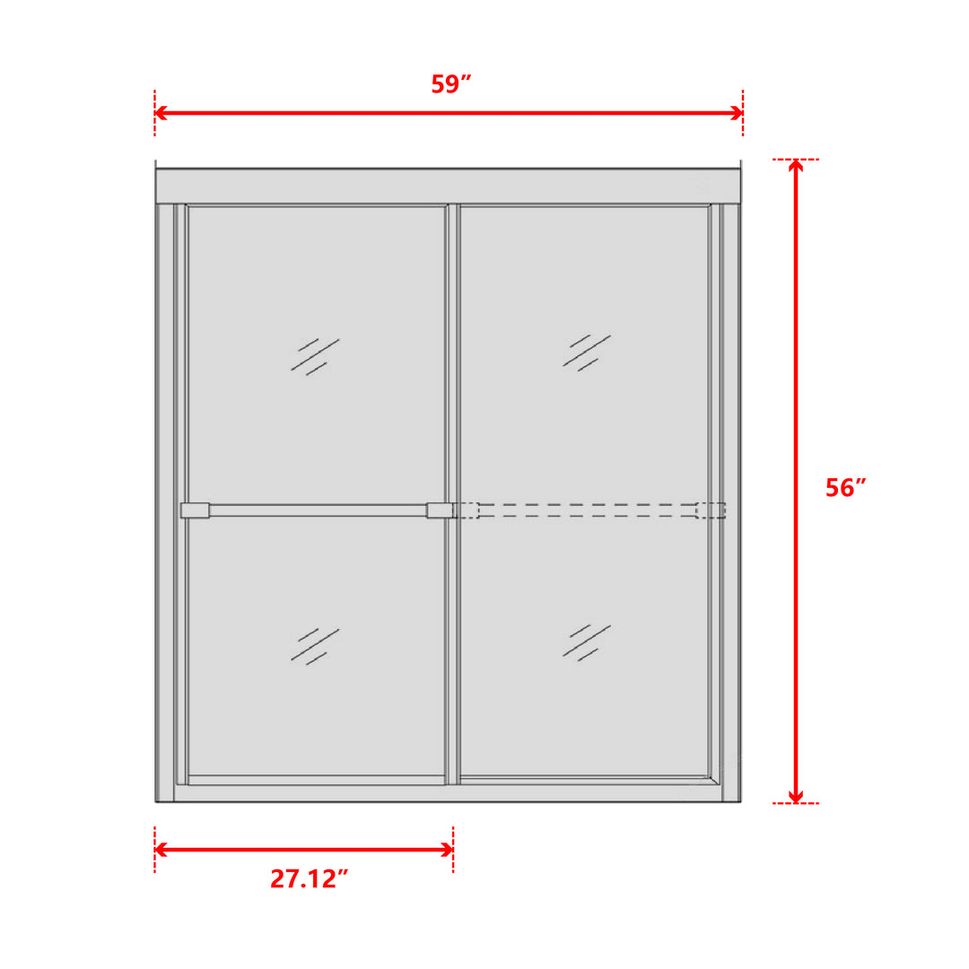 Double Sliding Shower Tub Door 55-in to 59-in W x 56-in H Double Semi-frameless Sliding Matte Black Soft Close Standard Bathtub Door (Clear Glass)