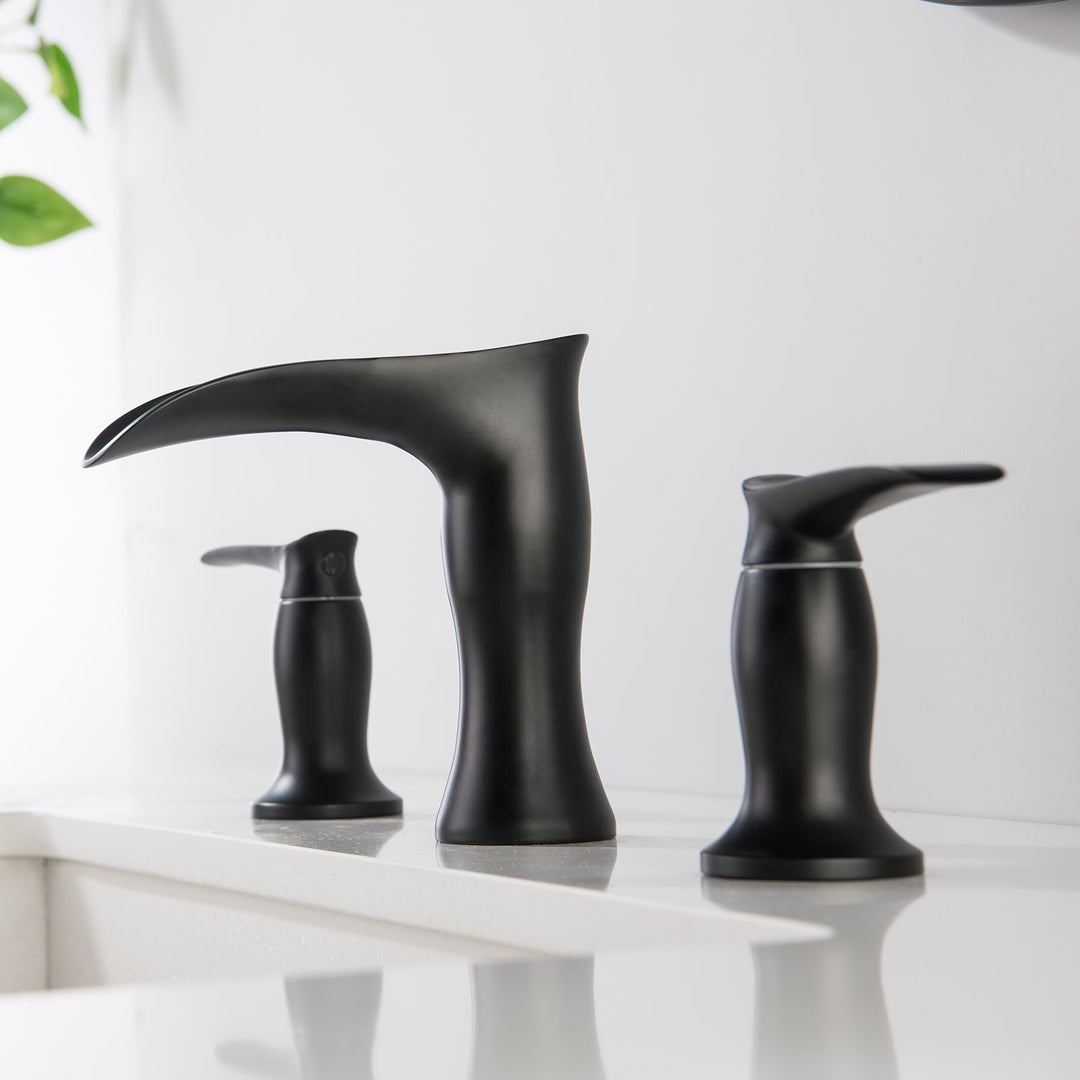 Matte Black Two Handles 8 Inch Widespread Bathroom Faucet