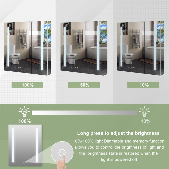30" x 30" Lighted LED Surface/Recessed Mount Aluminum Mirrored Medicine Cabinet Anti-Fog Dimmable with Outlet