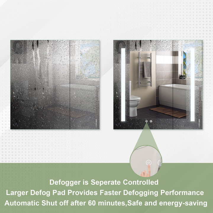 30" x 30" Lighted LED Surface/Recessed Mount Aluminum Mirrored Medicine Cabinet Anti-Fog Dimmable with Outlet