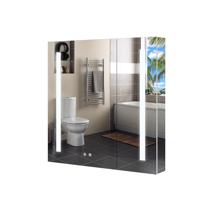 30" x 30" Lighted LED Surface/Recessed Mount Aluminum Mirrored Medicine Cabinet Anti-Fog Dimmable with Outlet