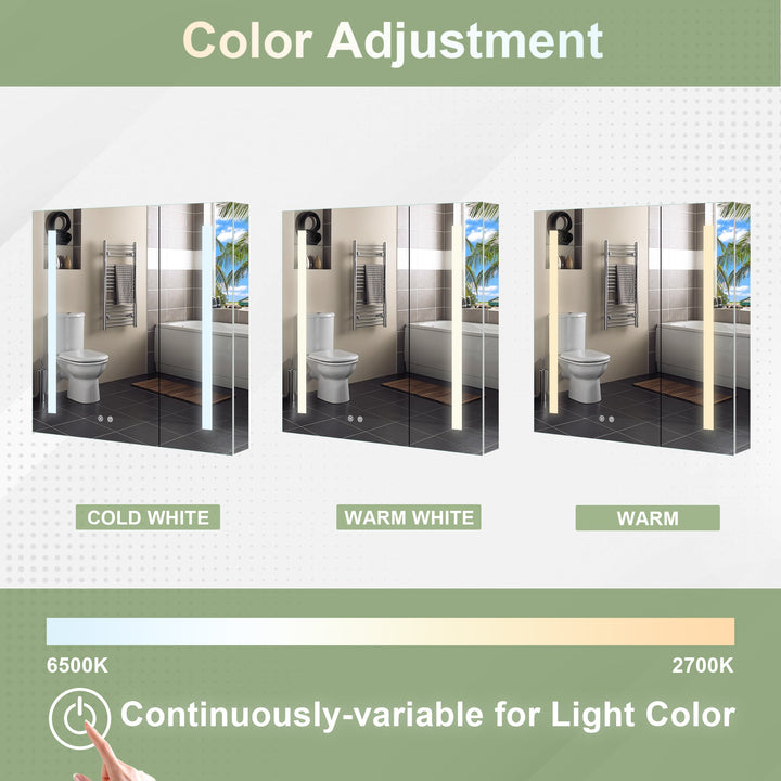 30" x 30" Lighted LED Surface/Recessed Mount Aluminum Mirrored Medicine Cabinet Anti-Fog Dimmable with Outlet